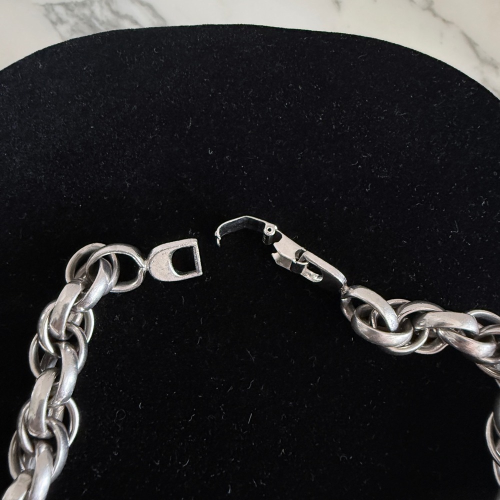 Vintage Sperry Silver Tone Chunky Double Link Chain Necklace 18.5 Inch Statement - Picture 5 of 8